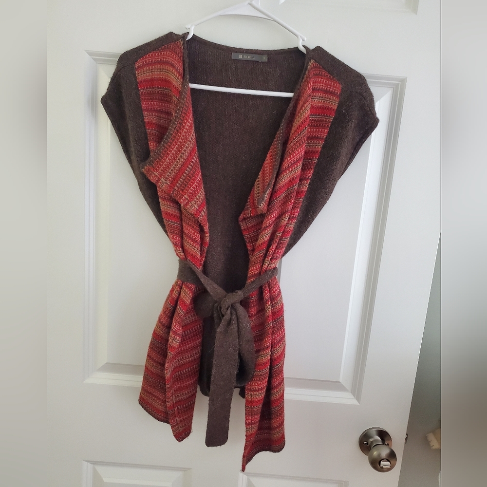 SOL Baby Alpaca Sweater Cardigan Vest Tie-Belt Women's Size S